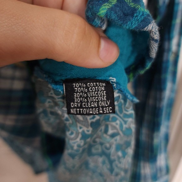 Tolani Womens Flannel Blue Green Plaid Slubbed Cotton Pleated Back Blouse Top M - Picture 8 of 11